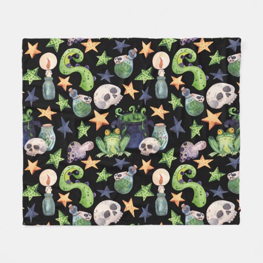 Spooky Halloween: donker handgetekend patroon. Fleece Deken (Voorkant (Horizontaal))