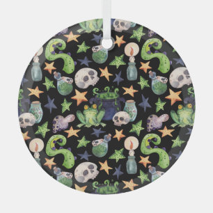 Spooky Halloween: donker handgetekend patroon. Glas Ornament