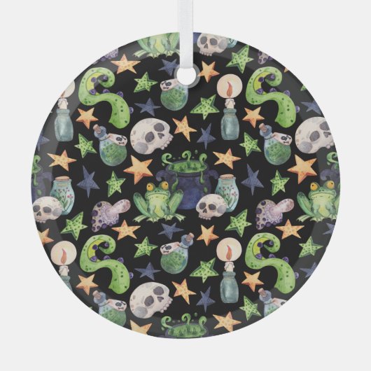 Spooky Halloween: donker handgetekend patroon. Glas Ornament (Voorkant)