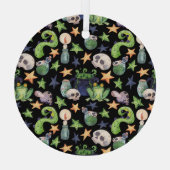 Spooky Halloween: donker handgetekend patroon. Glas Ornament (Achterkant)