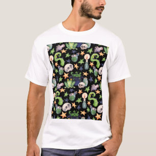 Spooky Halloween: donker handgetekend patroon. T-shirt