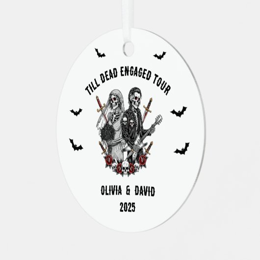 Spooky Halloween Engaged Rock Skeleton Metalen Ornament (Voorkant links)