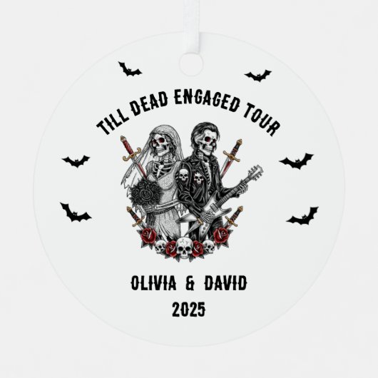 Spooky Halloween Engaged Rock Skeleton Metalen Ornament (Voorkant)