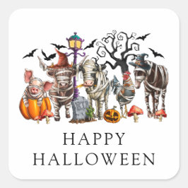 Spooky Halloween Farm Dieren Vierkante Sticker
