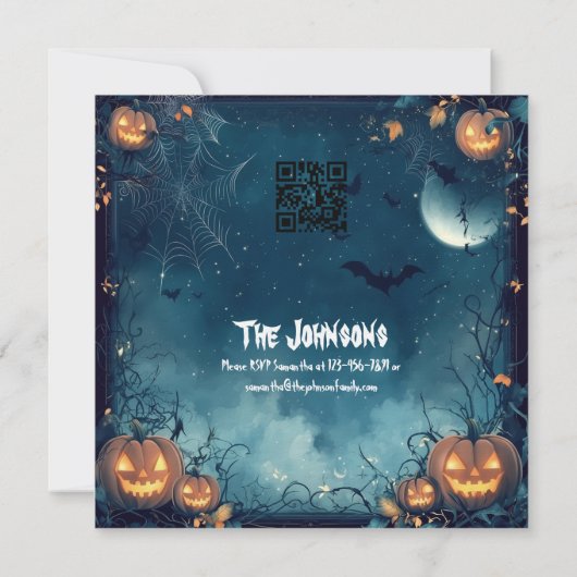 Spooky Halloween-feest met gloeiende pompoenen en Kaart (Achterkant)