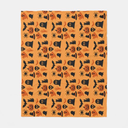 Spooky Halloween Fleece Blanket – Zwart & Sinaasap (Voorkant)