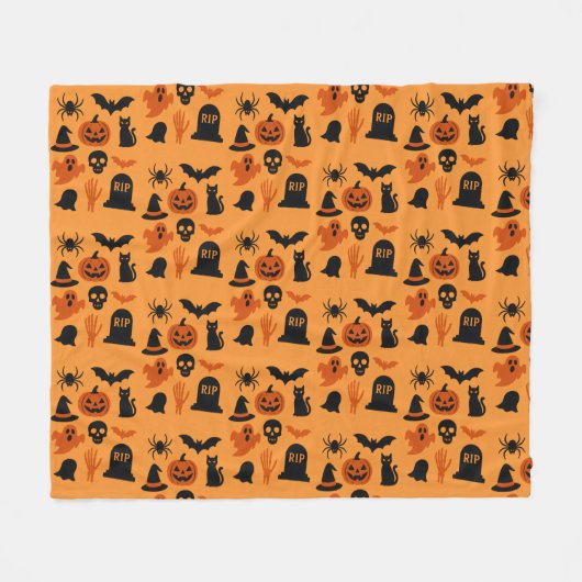 Spooky Halloween Fleece Blanket – Zwart & Sinaasap (Voorkant (Horizontaal))