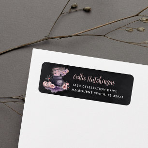 Spooky Halloween Floral Cauldron Return Address Etiket
