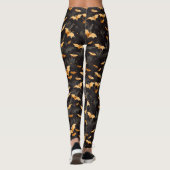 Spooky Halloween Flying Bats Zwart Sinaasappel Wit Leggings (Achterkant)