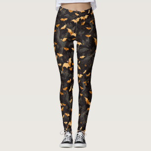 Spooky Halloween Flying Bats Zwart Sinaasappel Wit Leggings