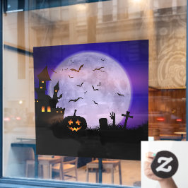 Spooky Halloween Full Moon Haunted Mansion Raamsticker