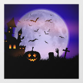 Spooky Halloween Full Moon Haunted Mansion Raamsticker (Vel)