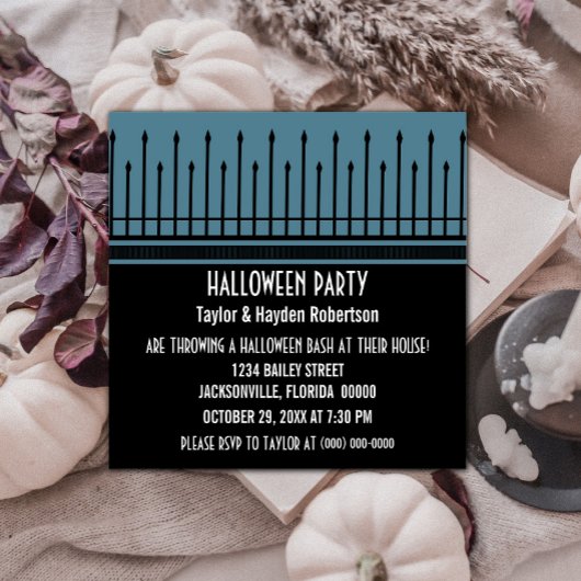 Spooky Halloween Gate Party Invite, Blue Kaart