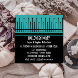 Spooky Halloween Gate Party Invite, Turquoise Kaart