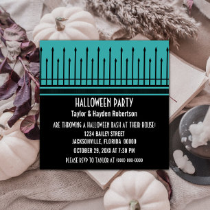 Spooky Halloween Gate Party Invite, Turquoise Kaart