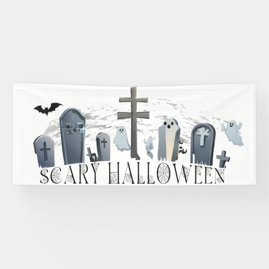 Spooky Halloween Gathering van Ghouls op de begraa Spandoek (Horizontaal)
