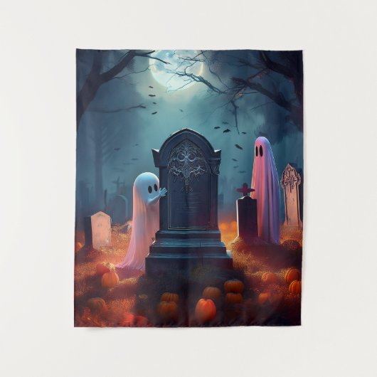 Spooky Halloween Geheime Begraafplaats Wandkleed (Voorkant)
