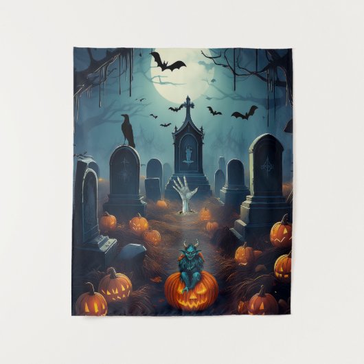Spooky Halloween Geheime Begraafplaats Wandkleed (Voorkant)