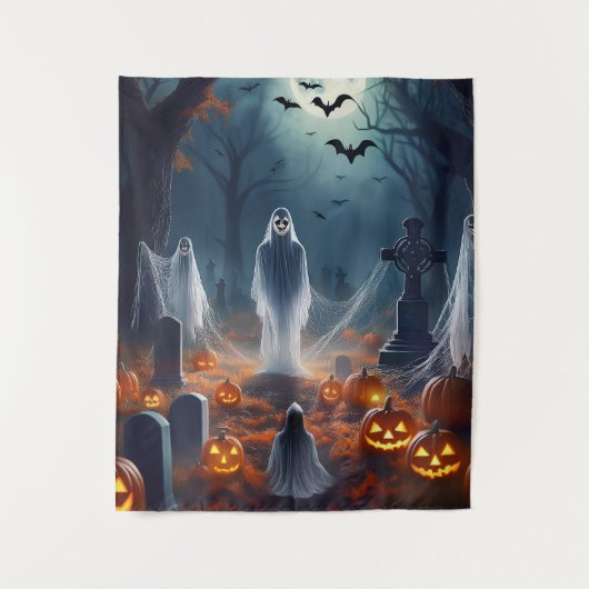 Spooky Halloween Geheime Begraafplaats Wandkleed (Voorkant)