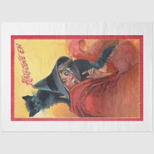 Spooky Halloween-getuige met zwarte kat Tissuepapier (Voorkant)