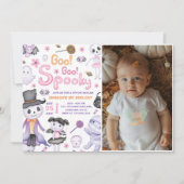 Spooky Halloween Ghost 1st Birthday Party Foto Kaart (Voorkant)