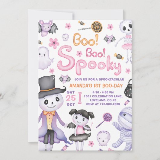 Spooky Halloween Ghost 1st Birthday Party Kaart (Voorkant)