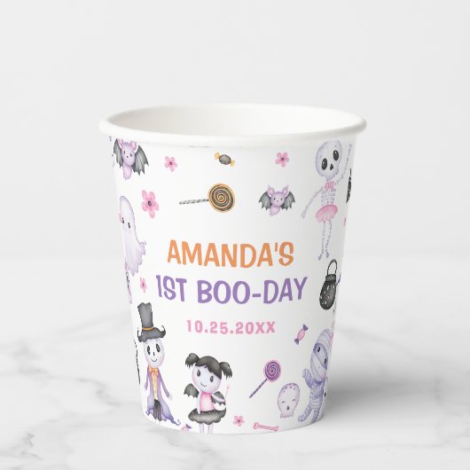 Spooky Halloween Ghost 1st Birthday Party Papieren Bekers (Voorkant)