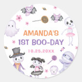 Spooky Halloween Ghost 1st Birthday Party Ronde Sticker (Voorkant)