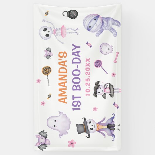 Spooky Halloween Ghost 1st Birthday Party Spandoek (Verticaal)