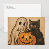 Spooky Halloween  Ghost Black Cat Pumpkin Briefkaart (Voorkant / Achterkant)