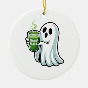 Spooky Halloween Ghost Drink Matcha Drink Keramisch Ornament
