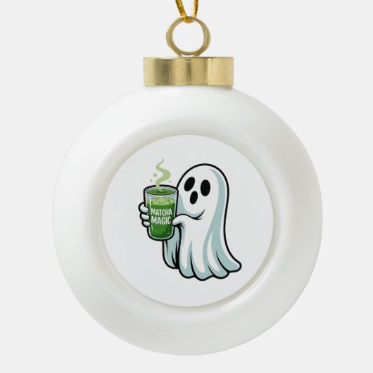 Spooky Halloween Ghost Drink Matcha Drink Keramische Bal Ornament (Voorkant)