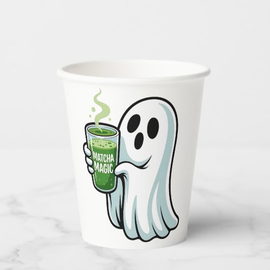 Spooky Halloween Ghost Drink Matcha Drink Papieren Bekers (Voorkant)