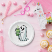 Spooky Halloween Ghost Drink Matcha Drink Papieren Bordje (Feest)