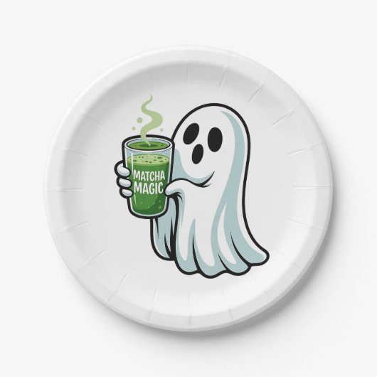 Spooky Halloween Ghost Drink Matcha Drink Papieren Bordje (Voorkant)