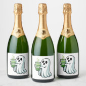 Spooky Halloween Ghost Drink Matcha Drink Sparkling Wijnetiket (Flessen)