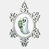 Spooky Halloween Ghost Drink Matcha Drink Tin Sneeuwvlok Ornament (Rechts)