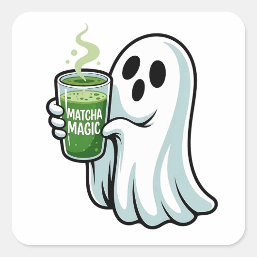 Spooky Halloween Ghost Drink Matcha Drink Vierkante Sticker (Voorkant)