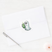 Spooky Halloween Ghost Drink Matcha Drink Vierkante Sticker (Envelop)