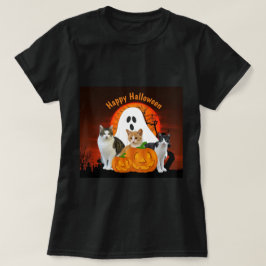 Spooky Halloween Ghost en Cats in Graveyard T-shirt