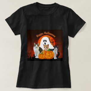Spooky Halloween Ghost en Cats in Graveyard T-shirt