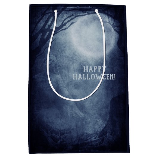 Spooky Halloween Ghost Full Moon bij nacht Medium Cadeauzakje (Voorkant)