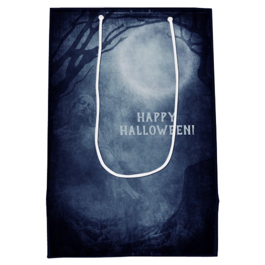 Spooky Halloween Ghost Full Moon bij nacht Medium Cadeauzakje (Achterkant)