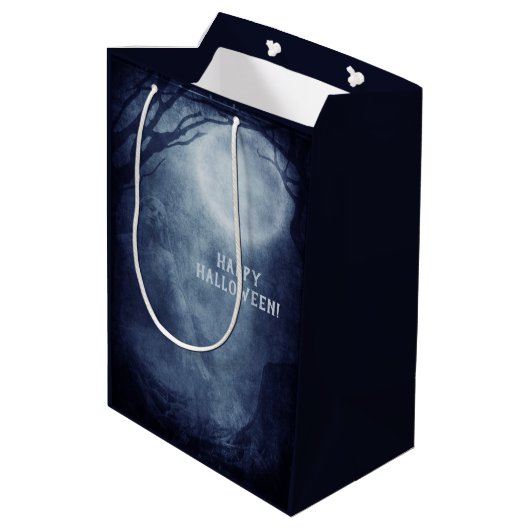 Spooky Halloween Ghost Full Moon bij nacht Medium Cadeauzakje (Achterkant Gekanteld)