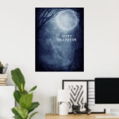 Spooky Halloween Ghost Full Moon bij nacht Poster (Thuiskantoor)