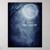 Spooky Halloween Ghost Full Moon bij nacht Poster (Voorkant)