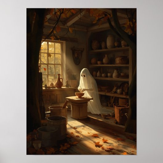 Spooky Halloween Ghost Herfst Art voor Pottery Lov Poster (Voorkant)