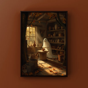 Spooky Halloween Ghost Herfst Art voor Pottery Lov Poster