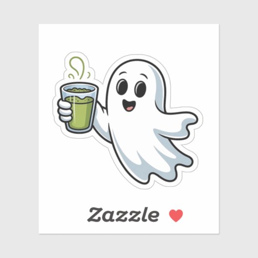 Spooky Halloween Ghost Holding Matcha Sticker (Vel)