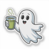 Spooky Halloween Ghost Holding Matcha Sticker (Voorkant)